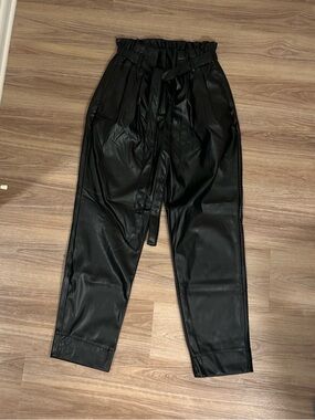 NWOT Black Faux Leather Paperbag Waist Pants
